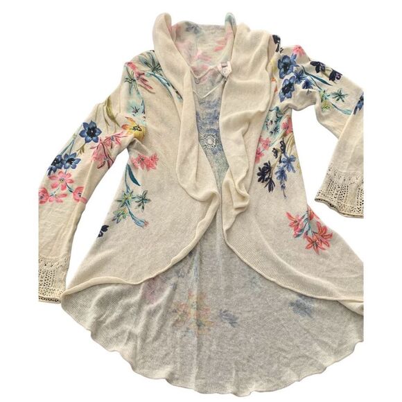 Knitted & Knotted Fleur des Champs Anthropologie FLORAL OPEN Cardigan SWEATER sz - Picture 3 of 10